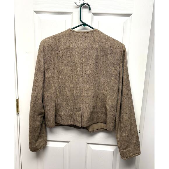 Vintage Calvin Klein Cropped Blazer, Silk Tweed, Light Shoulder Pads, Size 14 - Picture 4 of 7